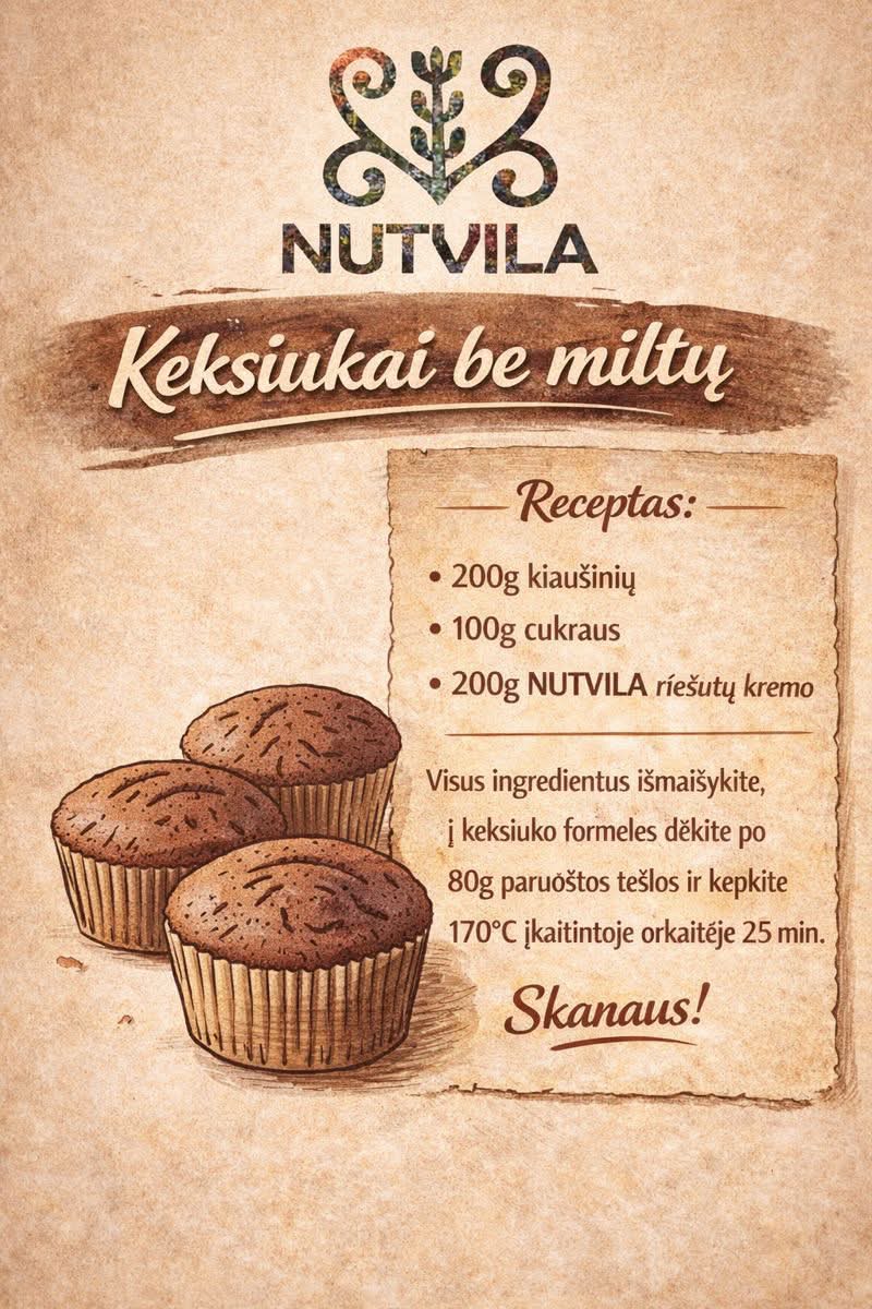 Keksiukai be miltų su NUTVILA riešutų kremu