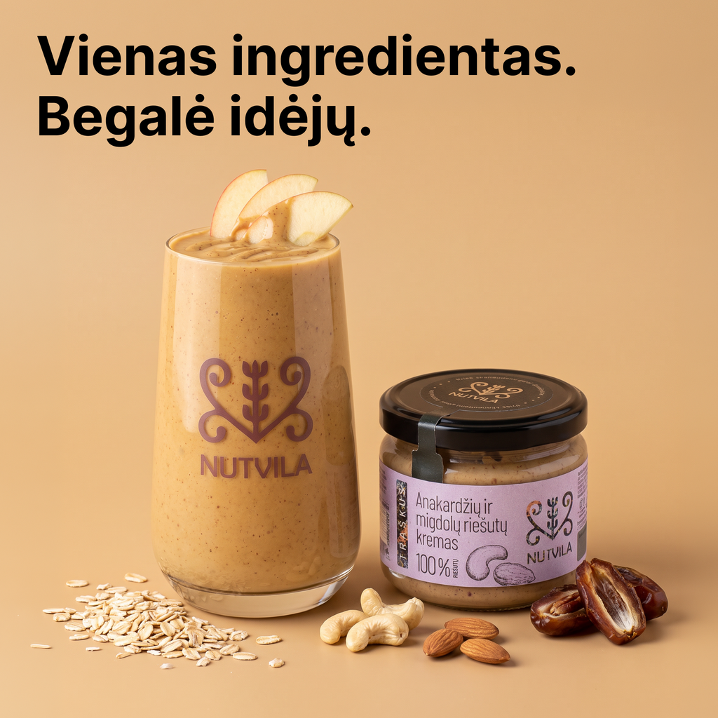 Traškus anakardžių ir migdolų riešutų kremas