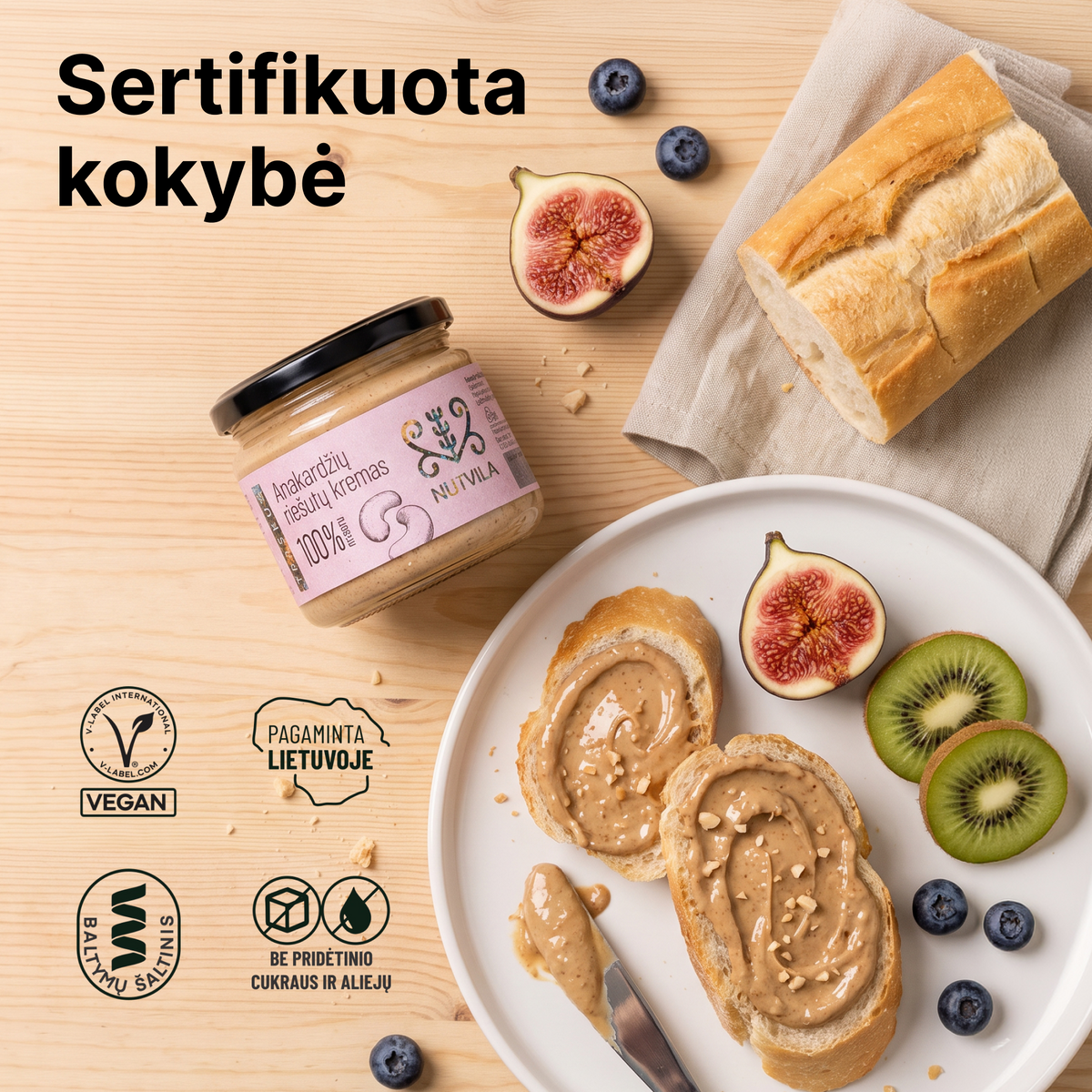 Traškus anakardžių ir lazdynų riešutų kremas