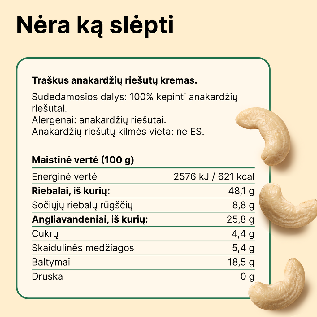 Traškus anakardžių riešutų kremas
